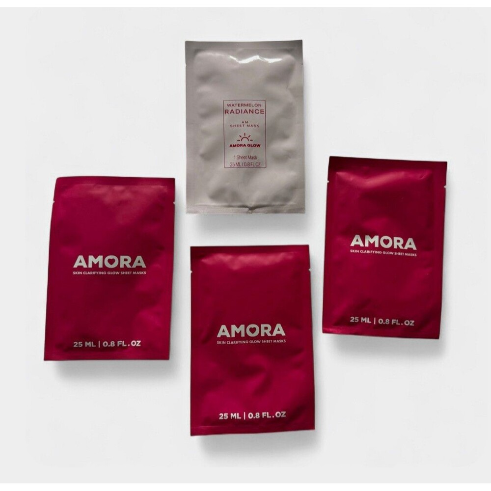 AMORA Glow Sheet Mask Lot of 4 Skin Clarifying & Watermelon Radiance 25ml